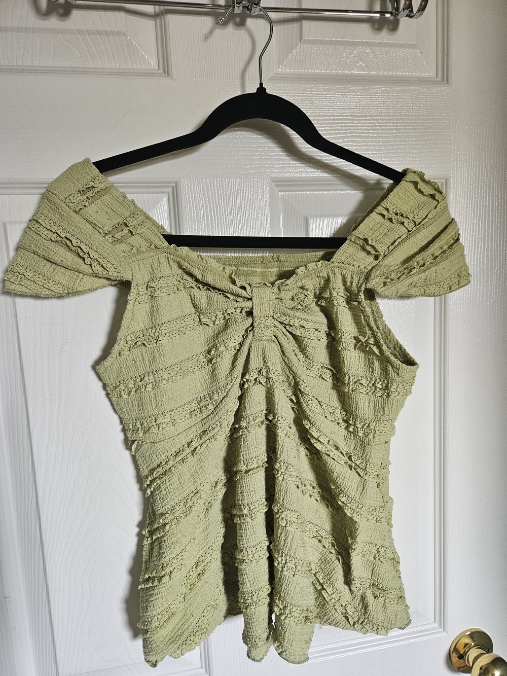 Light Green Textured Knit Baby Doll Blouse